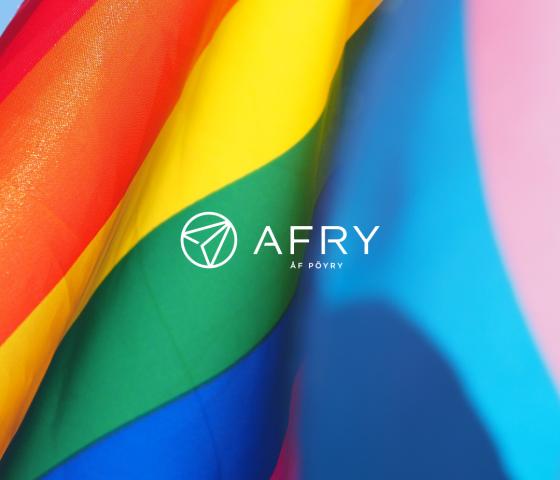 LGBTQI+ pride flag with AFRY logo